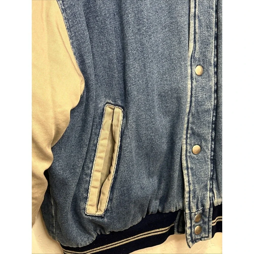Vintage 90s Canyon Guide Outfitters Wal Mart Varsity Jacket Medium Denim Snap - Picture 3 of 16
